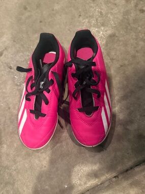Vibrant Pink Soccer flats with White Stripes